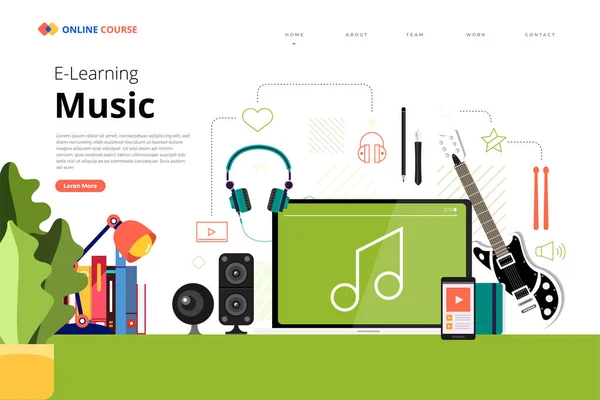 Atrapa Design Strony Internetowej Edukacji Kurs Online Muzyka Lądowania Ilustracje — Wektor stockowy