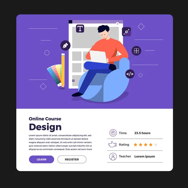 Illustration Flat Design Concept Web Application Designer Programmer Sitting Working — Stock Vector
