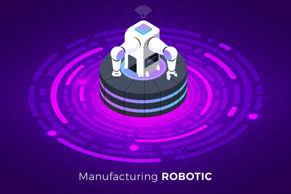 Ilustraciones Isométricas Diseñan Soluciones Tecnología Conceptual Parte Superior Con Robótica — Archivo Imágenes Vectoriales