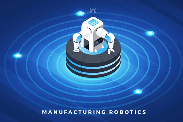 Izometryczne Projektowania Koncepcji Rozwiązania Technologicznego Górze Roboty Przemysłowe Maszyny Robotów — Wektor stockowy