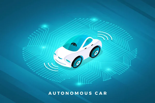 Özerk Otomobil Sensörler Akıllı Araba Sürücüsüz Araç Teknoloji Kendi Kendine — Stok Vektör