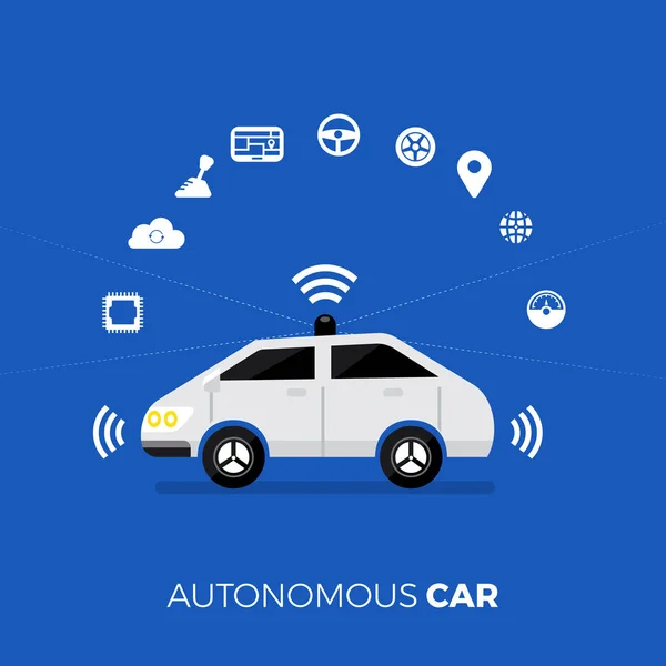 Autonome Zelf Rijden Auto Sensoren Smart Auto Driverless Voertuigtechniek Vector — Stockvector