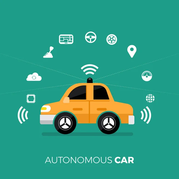 Autonome Auto Conduite Capteurs Automobiles Smart Car Driverless Technologie Véhicule — Image vectorielle