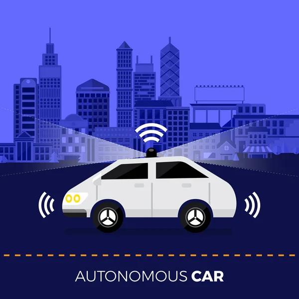 Autónomos Sensores Auto Conducción Smart Car Tecnología Vehículo Sin Conductor — Vector de stock