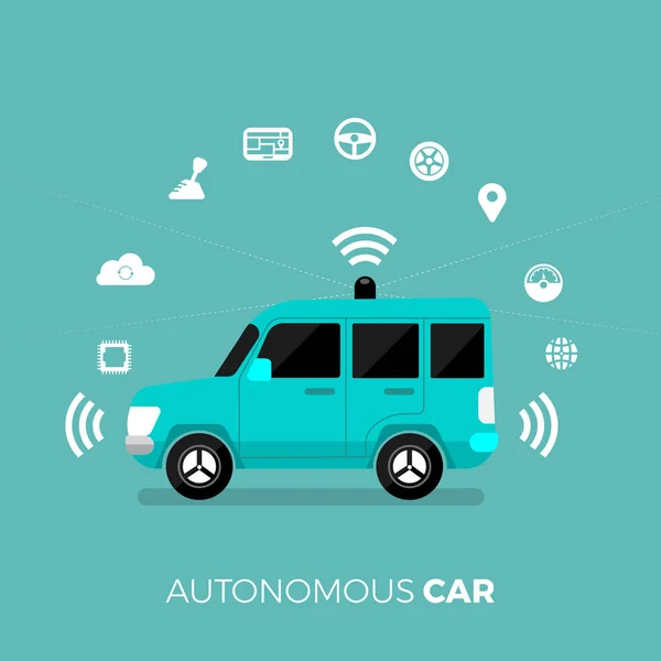 Autonoma Självkörande Bil Smart Bil Förarlösa Fordon Sensorteknik Vector Illustrera — Stock vektor
