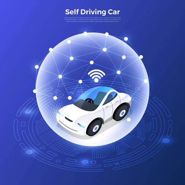 Автономные Самоуправляемые Автомобильные Датчики Smart Car Driverless Vehicle Technology Векторная — стоковый вектор