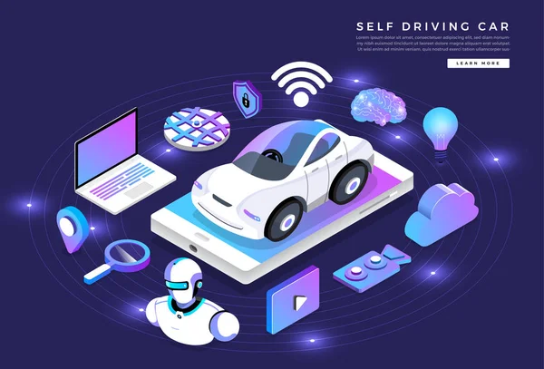 Автономные Самоуправляемые Автомобильные Датчики Smart Car Driverless Vehicle Technology Векторная — стоковый вектор