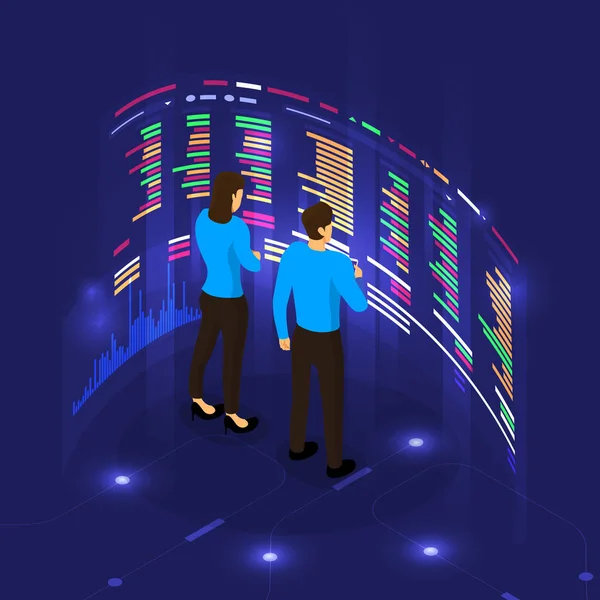 trader working analysis stock exchange graph and chart for decision buy or sell stock. Business concept. Vector illustrations.