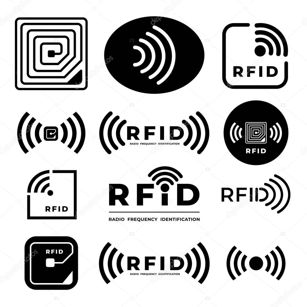 Vector set icon symbol concept RFID. radio frequency identification. eps 10 illustrations