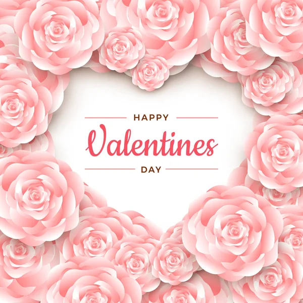 Happy Valentine Day Layout Design Roses Lettering Paper Cut Texture — стоковый вектор