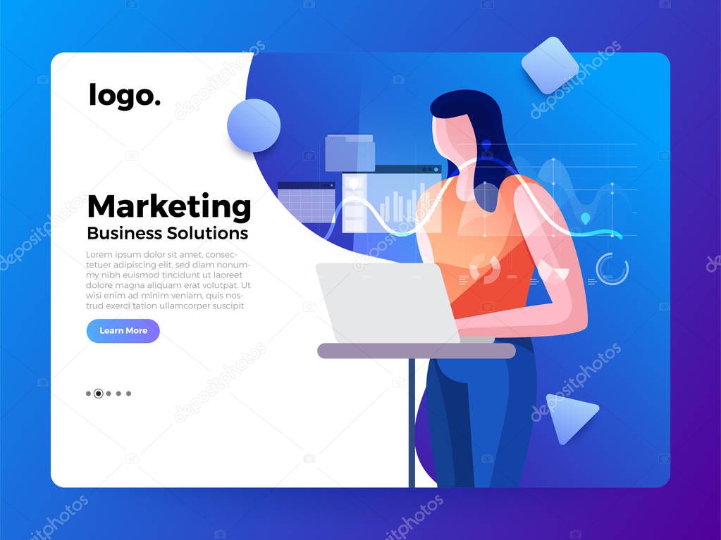 Mockup landing page website flat concept people of business solution. Leader set vision and mission. Vector illustrations.