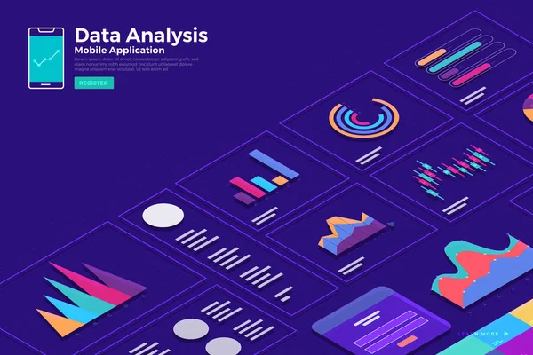 Gráfico de análisis de datos isométricos — Archivo Imágenes Vectoriales