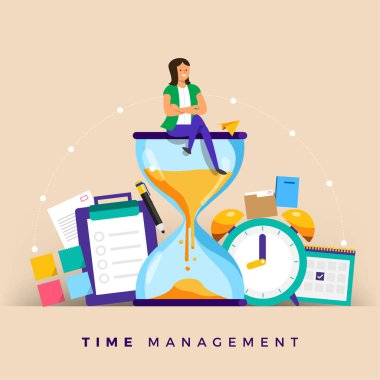 Zaman yönetimi Çizimler kavram tasarımı. iş adamı iş ve hayatı kontrol edebilir. Banner web sitesi ve içeriği için kullanın. Vektör göstermek.