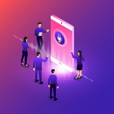 Konsept Tasarım Ses Teknolojisi. Biyometrik Çizimler vektörü. makine öğrenimi veya Ai konuşmak ile yardımcı bağlantı cihazı. Şeyin interneti.