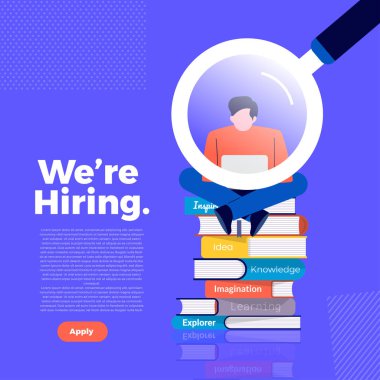 İşe aldığımız düz tasarım konseptini de sarıyoruz. Şirkete çalışan ve işe işçi bulma tasarım duyurun. Vektör göstermek.