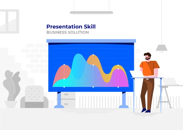 Illustration Flat Design Cartoon Concept People Präsentation Skills Data Analystic — Stockvektor