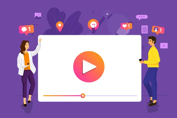 Conceito Design Ilustração Vlog Marketing Vídeo Por Vlogger Produção Filmes —  Vetores de Stock