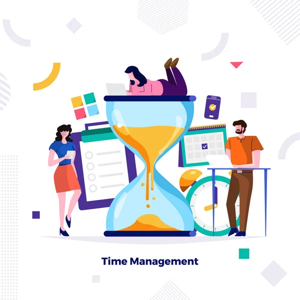 時間管理のイラストコンセプトデザイン ビジネスマンは仕事と生活をコントロールできる バナーのウェブサイトやコンテンツに使用します ベクトル図示 — ストックベクタ
