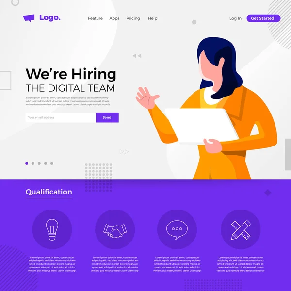 Landing Page Ontwerpconcept Zijn Het Inhuren Van Digitale Team Illustraties — Stockvector