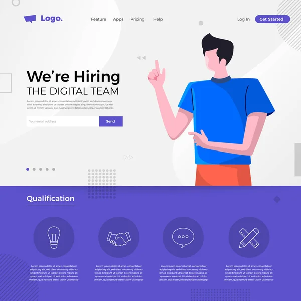 Landing Page Ontwerpconcept Zijn Het Inhuren Van Digitale Team Illustraties — Stockvector