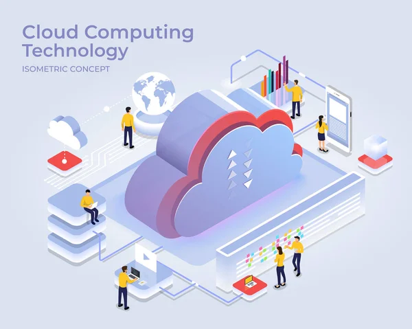 Illustration Koncept Design Cloud Computing Teknik Digitalt Nätverk Anslutet Till — Stock vektor