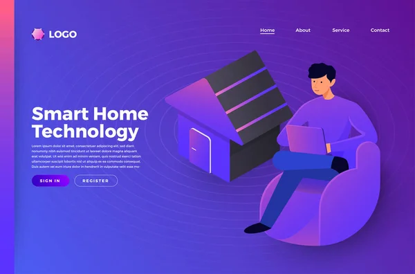 Mock Website Landing Page Plat Ontwerpconcept Mensen Die Smart Home — Stockvector