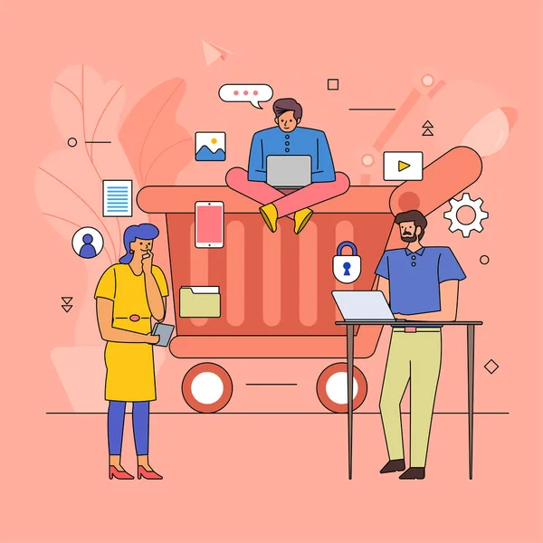 Flat Design Teamwork Building Business Industry Target Audience Icône Dessin — Image vectorielle