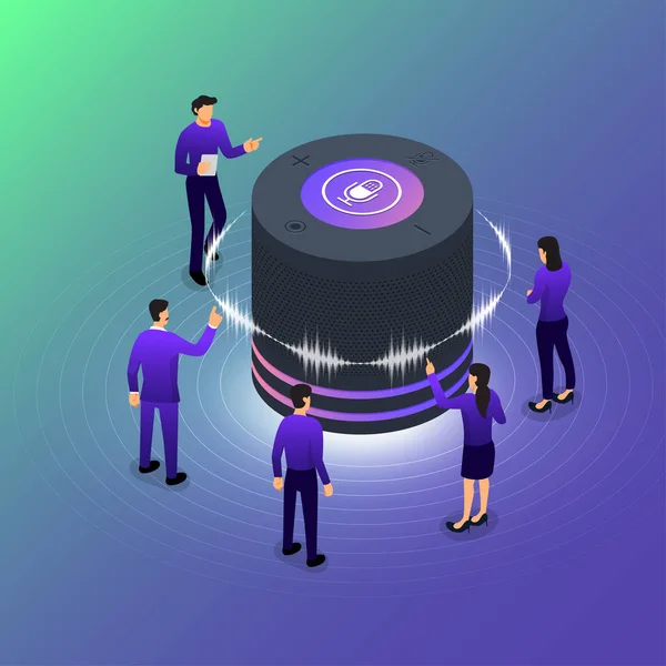 Concept Design Voice Technology Isometric Illustrations Vector Assistant Connecting Device — Stock Vector