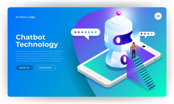 Koncepcja Projektowania Izometrycznego Chat Bot Technologii Sztuczna Inteligencja Maszyna Rozmowy — Wektor stockowy