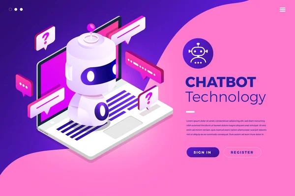 Tecnologia isométrica Chatbot —  Vetores de Stock