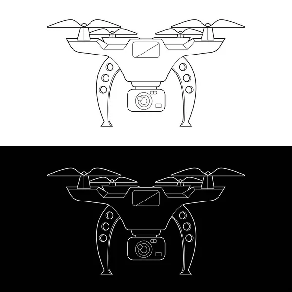 Drones Vector Icon Set Γραφικά Κηφήνες Μαύρο Και Άσπρο Περίγραμμα — Διανυσματικό Αρχείο