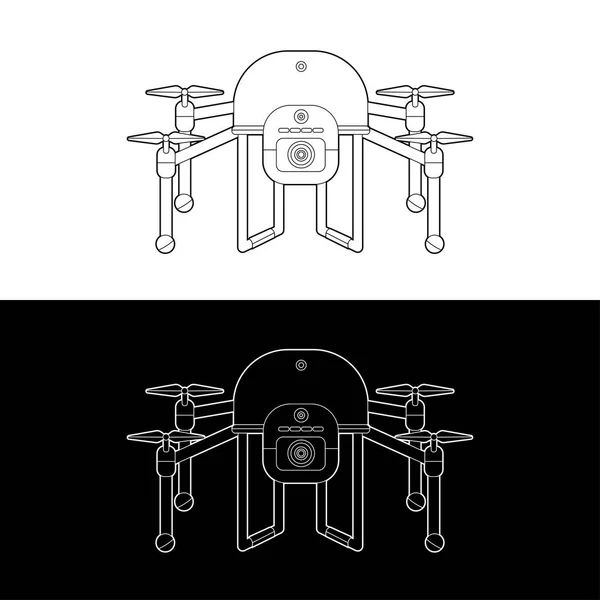Drones Vector Icon Set Graphic Drones Esquema Blanco Negro Recorrido — Vector de stock