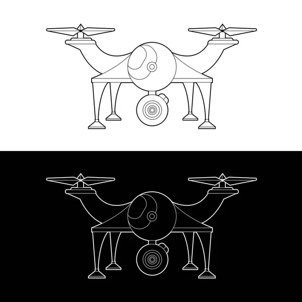 Drones Vector Icon Set Γραφικά Κηφήνες Μαύρο Και Άσπρο Περίγραμμα — Διανυσματικό Αρχείο
