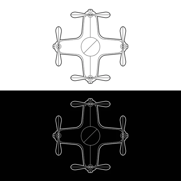 Drones Vector Icon Set Graphic Drones Esquema Blanco Negro Recorrido — Vector de stock