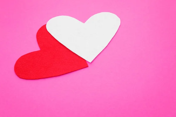 Two Felt Forms Heart Pink Background — Stock Photo, Image