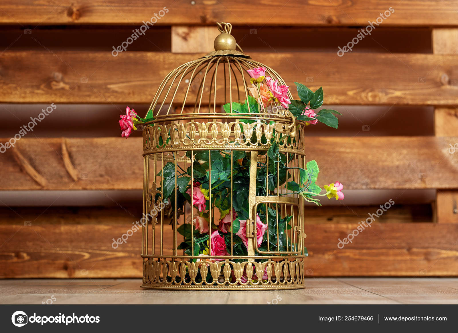 Gilded Cage Wooden Background Stock Photo Fotosmail - 