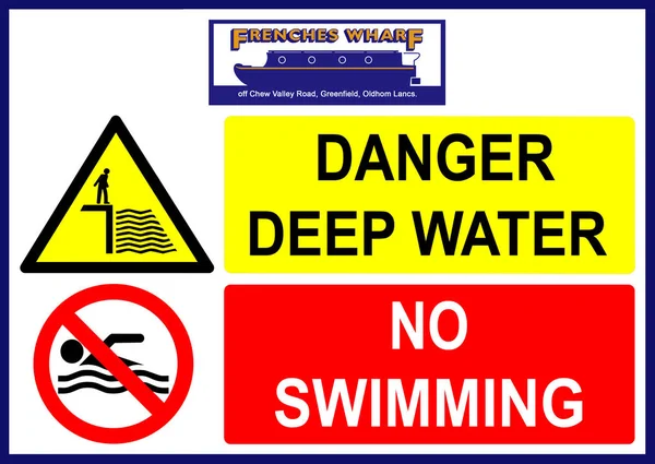 Frenches Wharf Danger Deep Water Swimming Sign — Stock Photo, Image