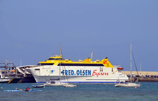 Corralejos Hamn Fuerteventura Kanarieöarna Spanien September 2018 Fred Olsen Express — Stockfoto