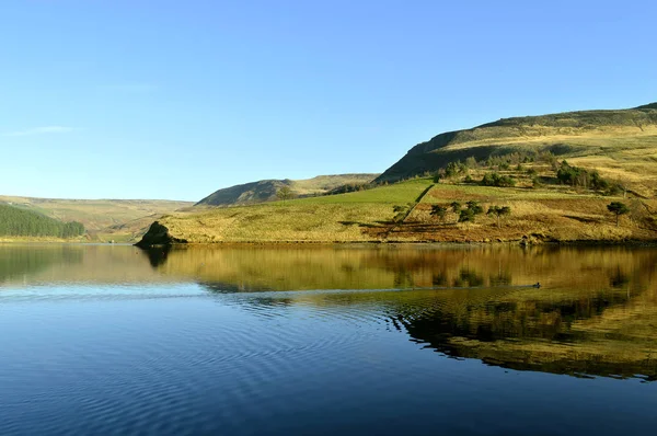 Dovestone Reservoir Leży Tam Gdzie Doliny Greenfield Chew Brooks Zbiegają Obrazy Stockowe bez tantiem