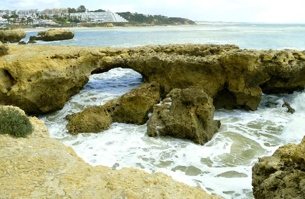 Érosion Côtière Plage Auramar Sur Côte Algarve Portugal — Photo