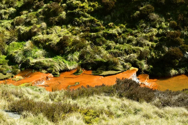 Kauwen brook met oranje water uit ijzer deposito 's — Stockfoto