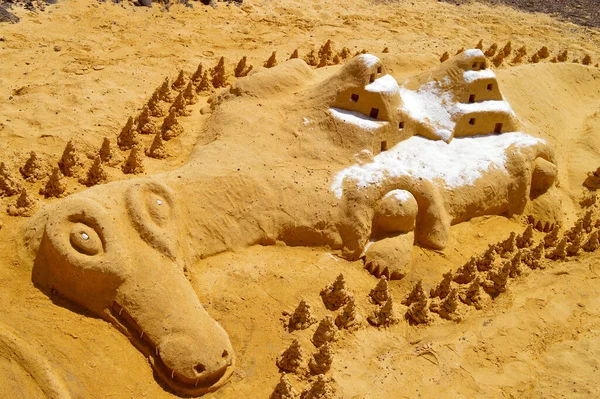 Escultura Areia Praia Corralejo Fuerteventura — Fotografia de Stock