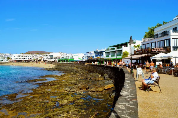Playa Blanca Lanzarote Canary Islands Spain September 2019 Tourists Eating — Stock Photo, Image