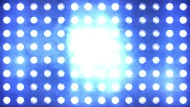 Duże Niebieskie Migające Światła Ściana Dymem Cząstkami Animacja Zapiterowana Światła — Wideo stockowe