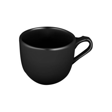 Seramik fincanın vektör çizimi. Siyah porselen bardak. Ayrı bir nesne. Beyaz arka planda koyu bir fincan. Çay ya da kahve için yuvarlak bir bardak..