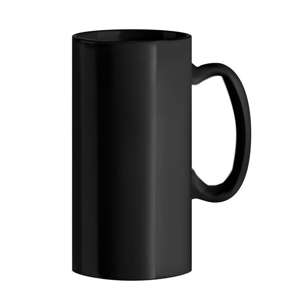 Vector illustration of a tall ceramic cup. Black porcelain cup. Isolated object. Dark cup on a white background. Cup for beer.