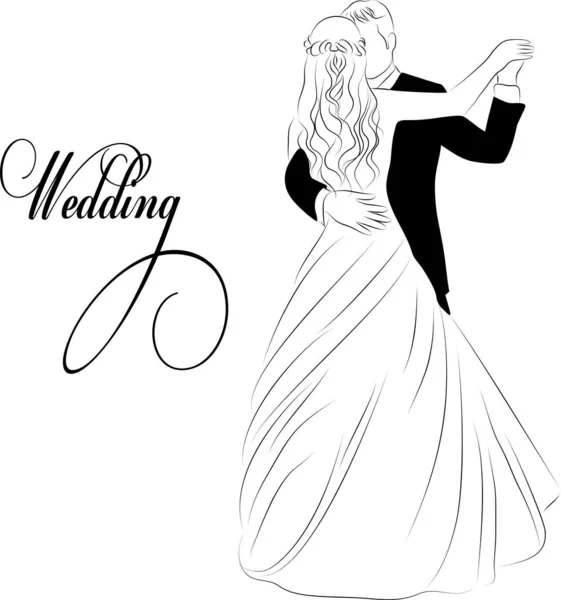 Vector Illustration Dancing Bride Groom Linear Sketch Wedding Couple — Stock Photo, Image