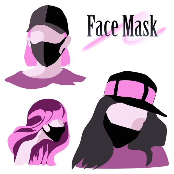 Ilustracja Środków Przeciwwirusowych Odizolowany Obraz Portretów Zamaskowanych Kobiet Maski Twarzy — Zdjęcie stockowe