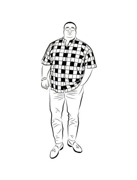 一个人的矢量线形图解 一个穿着格子衬衫的男人的画像 一个人在白色背景上的孤立的图画 — 图库照片