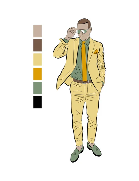 Vector Color Illustration Standing Man Man Suit Glasses — Stock Photo, Image